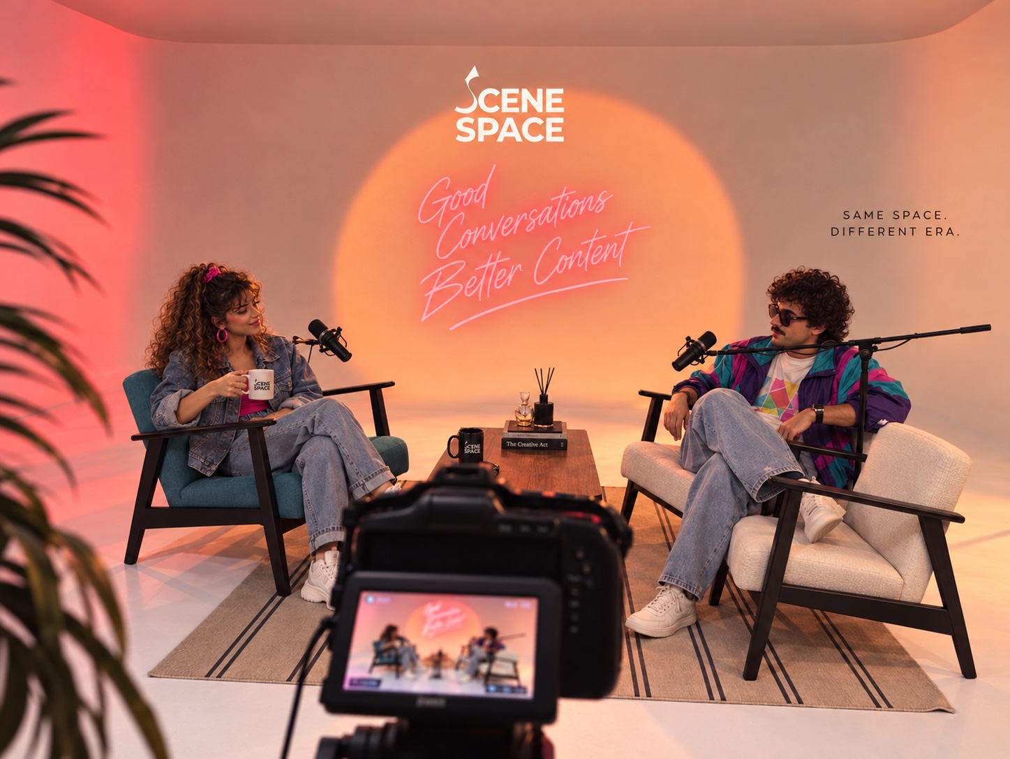 A conversation setup in the studio